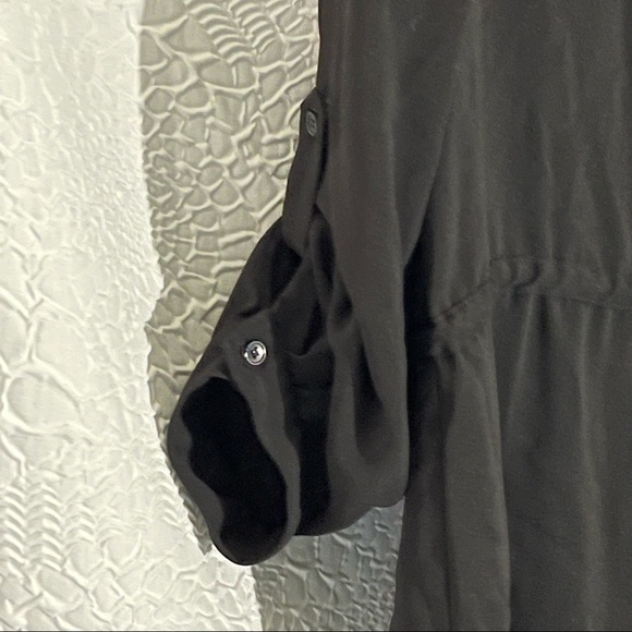 AGB Long Sleeve V Neck Drawstring High Low Black Dress - Picture 4 of 7